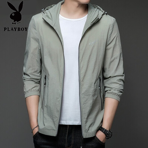 Playboy Sun Protection Ropa para hombres en verano delgado al aire libre Seda con capucha con capucha cómoda ropa de protección solar transpirable para hombres con chaqueta de hombres N9928 Mist Blue M 170 105-120Jin [Jin iguala 0.5 kg]