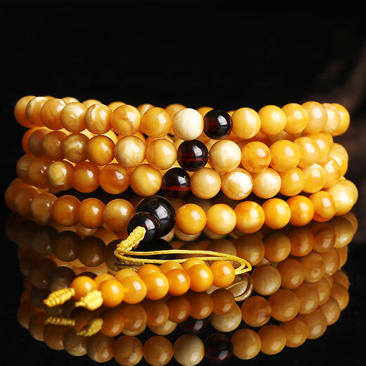 Yanyun Jewelry Collection Natural Beeswax Bracelet Russian Material Raw Mineral Amber Full Honey Chicken Oil Yellow Buddha Beads 108 Bracelets 7-8mm