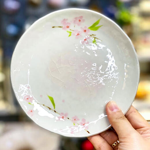 三栖虎制樱花手工盘子釉下彩饭碗防烫菜盘寿司蘸料碟咖喱饭盘 樱花椭圆大深盘 k-14083