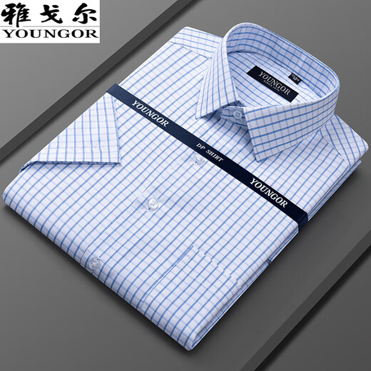 Magasin phare officiel de Yager 100% coton à manches courtes en coton pur pour hommes usages professionnels décontractés haut de gamme d'été sans repasser la chemise blanche DX6624 [Purple Pinsstripe] 44 [suggéré 180-195jin [Jin équivaut à 0,5 kg]]]