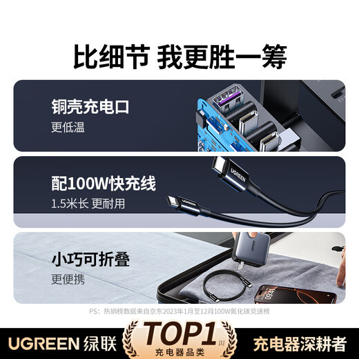 Green Gan Charger Set 100W Convient pour Apple, Huawei, Samsung Mobile Phone PD65W ordinateur portable MacBookPro Multi-Port Type-C Fast Charging Head avec câble de données