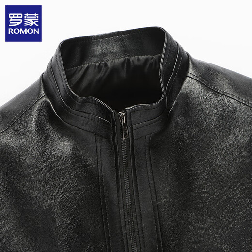 
ROMON men's leather jacket 2025 autumn new trendy stand collar imitation leather jacket windproof motorcycle clothing men's clothing black XL (175)