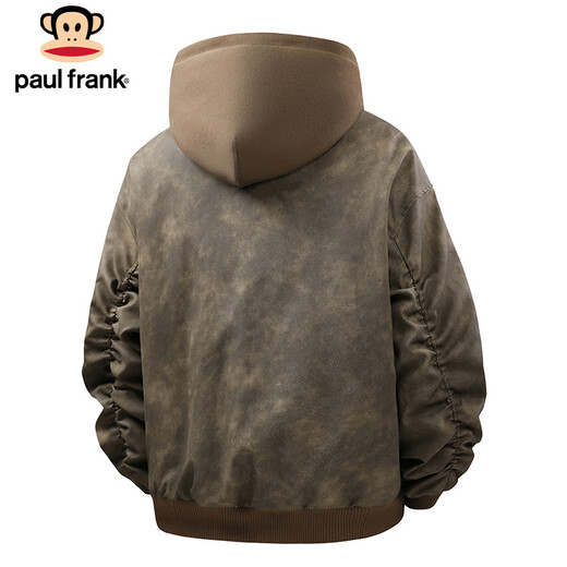 Paul Frank Jacket Men's Workwear Leather Jacket Men's Spring and Autumn Trendy American Fake Two-piece Motorcycle Jacket Men's Brown XL