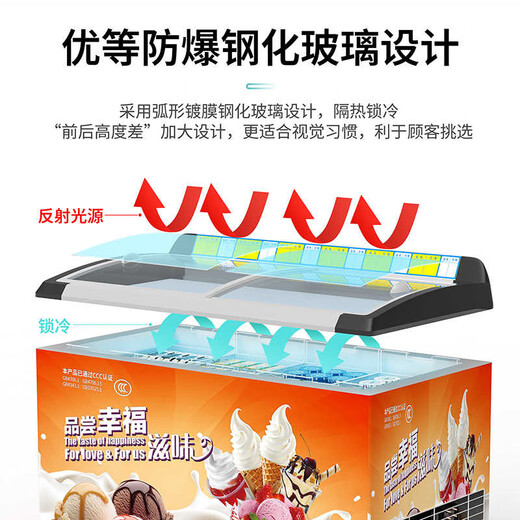Liyan freezer freezer horizontal arc door speed freezer commercial household ice cream cabinet display cabinet seafood cabinet beverage cabinet 688 pure copper tube ice cream cabinet [red]