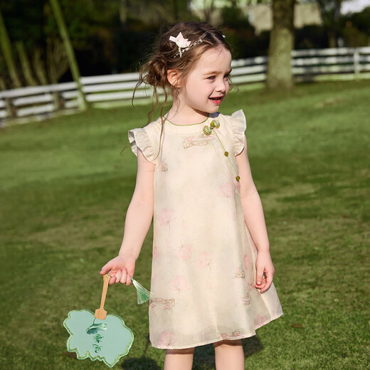 ASK JUNIOR girls' dress summer new product fashion small flying sleeve children's breathable Hanfu children's cheongsam skirt princess skirt