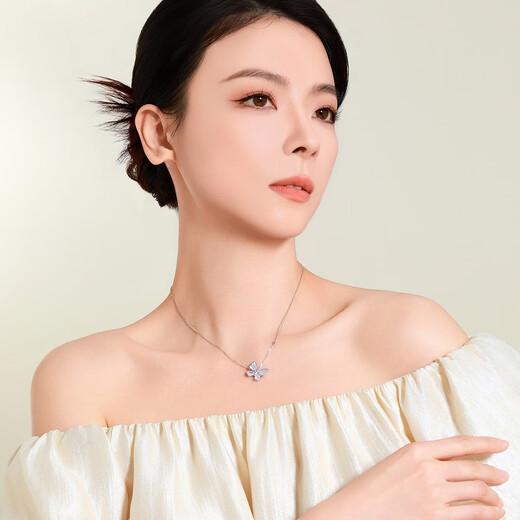 梦金园蝴蝶纯银项链女毛衣链锁骨链小众设计白贝壳首饰送女友七夕节礼物 小闪蝶