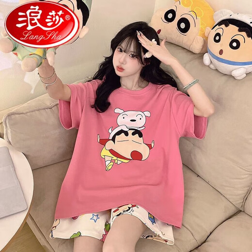 
Langsha pajamas for women in summer pure cotton short sleeve thin cartoon girl summer style women's plus size cotton home clothing set 9928 Women's L size 160cm90-105Jin [Jin equals 0.5 kg] All size