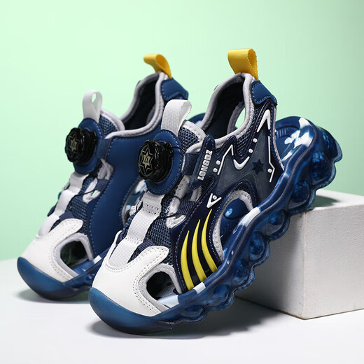 Children's Sandals Boys Summer 2025 New Baotou Beach Shoes for Big Children Boys Soft Bottom Anti-Slip Summer Mesh Sapphire Blue 38