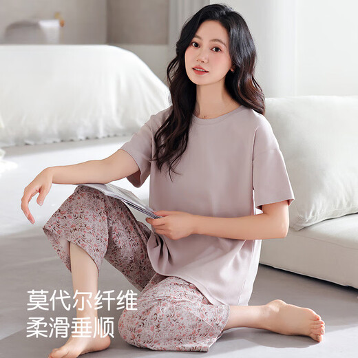 Modal Cotton Pyjamas für Frauen im Sommer 2025 Neue kurzärmelige, dünne Mutter mittleren Alters großer Sommereiseis-Heimkleidung für Frauen DM13807 L (165): Es wird empfohlen, 100-120 Jin zu tragen [Jin gleich 0,5 kg]