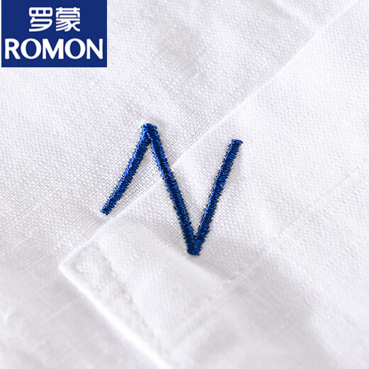 罗蒙（ROMON）男士亚麻翻领短袖恤宽松衬衫领上衣服有带领T棉麻料体恤麻布夏装 yunyi-9711白色 M