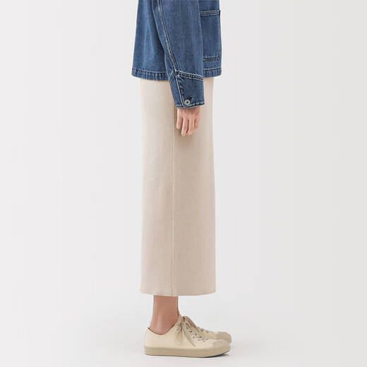MUJI Women's Milano Ribbed Woven Skirt Long Skirt Women's Fall 25 Women's Clothing BA1QNA5A Off-White L (165/70A)