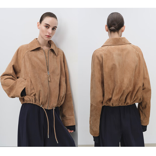 MSBEAST Miss Beast imported double version sheepskin Lo*we style lapel drawstring short leather jacket丨balloon jacket classic black M