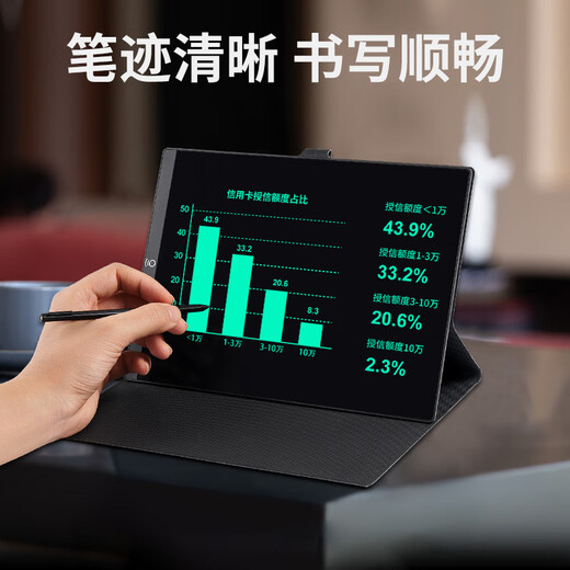 PBJ LCD handwriting pad, full screen, portable electronic notebook, high school student draft book, paperless draft paper handwriting book, meeting minutes book, business intelligence office notepad, 9.5 inches - white, business black leather case