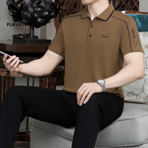 Playboy (Playboy) Sommer neuer Stil mittleren Alters mittleren Alters und älteren Männer Vaters Revers kurzärmeligte Baumwoll-T-Shirt-Hose des Sportanzugs ICE Seidenstil 753 Dunkelblau L empfehlen 100 Jin [Jin gleich 0,5 kg] ------- 120 Jin [Jin gleich 0,5 kg] T-Shirt + T-Shirt + T-Shirt + + + T-Shirt + +
