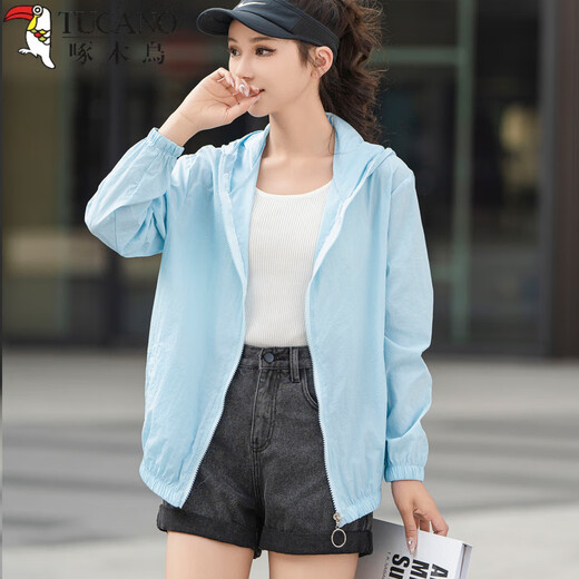 
Woodpecker's new summer sun protection suit for women's outer breathable mother's sun protection suit loose large size middle-aged and elderly women's top coat light blue 2XL recommended 110-125Jin [Jin equals 0.5 kg]