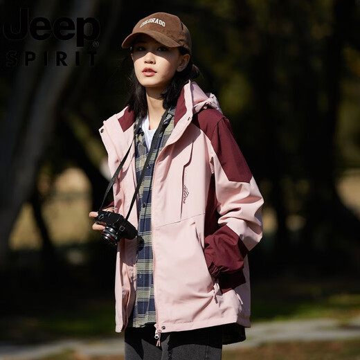 吉普（JEEP）情侣冲锋衣女秋冬季户外三合一薄款运动防风登山服夹克外套男 中国红1 1818 男款 两件套 2XL  男款 (135-150斤)