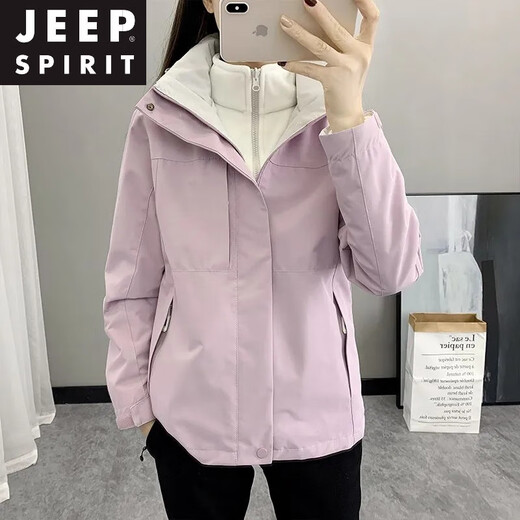 
JEEP SPIRIT jacket for women 2025 new autumn and winter plus velvet thickened three-in-one removable windproof waterproof mountaineering suit for men and women Hibiscus purple silver fox velvet liner M