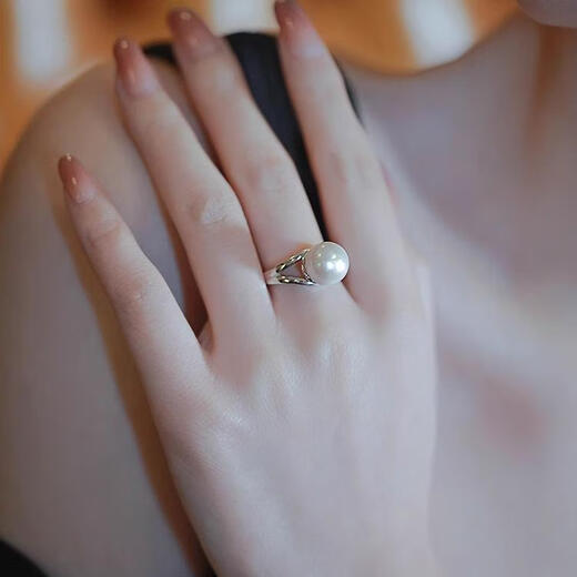 Yingtang Old Phoenix 999S925 sterling silver pearl ring for women, niche design, unique opening, adjustable ring, light luxury, pearl ring, exquisite gift box, adjustable opening