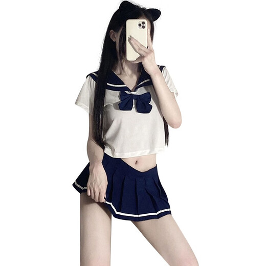 学院风调情JK制服诱惑睡衣性感蝴蝶结纯欲骚激情午夜魅力 红色JK学生制服+9756 镂空连体 均码