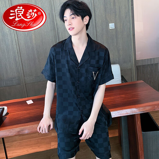 浪莎（LangSha）2025新款男士睡衣短袖短裤夏季式夏天仿真丝男生家居服套装可外穿 (BBA)冰丝G723 L