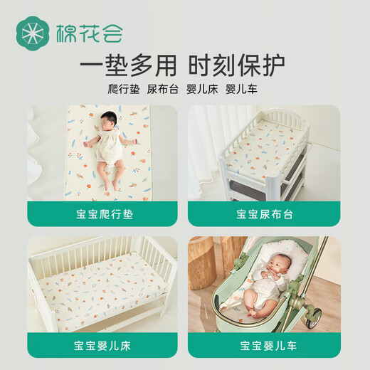 棉花会（cotton center）【新品】婴儿隔尿垫巾新生儿童便携尿布垫子防水可洗全棉护理床垫 花语间蓝50*70