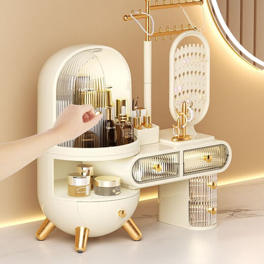 Vipero cosmetics storage box 2025 new style dressing table cosmetics storage desktop home dormitory with mirror mouth elegant white-combination style-light luxury