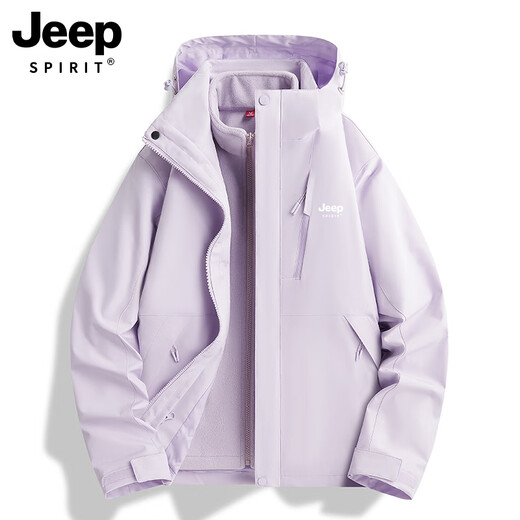 JEEP SPIRIT吉普2025新款紫色冲锋衣女春秋季防风三合一短款小个子外套 男女同款-凝夜紫【三合一/可拆卸 L