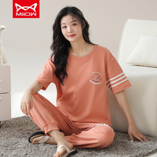 Catman Miiow Pajamas para mujeres en primavera y verano pantalones de manga corta Los estudiantes de estilo coreano puro pueden usar trajes de ropa para el hogar de algodón puro afuera en verano yzt9713 algodón de longitud corta (80-jin [Jin equivale a 0.5 kg])