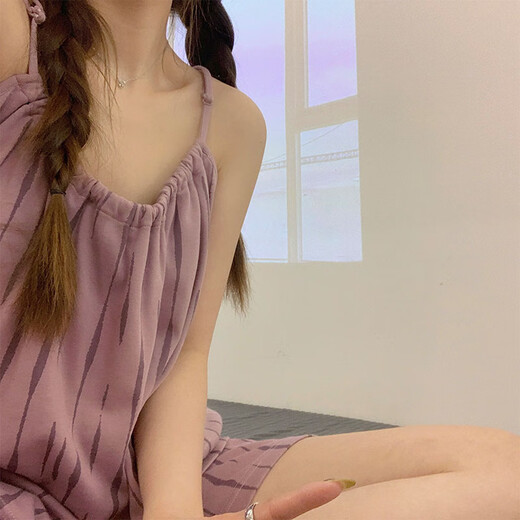 Pajamas à suspense de Shantoulin Village pour femmes en été avec poitrine rayures en deux pièces 2025 Nouveaux vêtements de nuit sweet simples AF9207 Xiaoyunduo Set Pad fixe poitrine M M