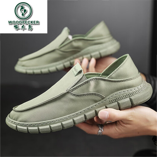 Woodpecker Old Pékin Chaussures en tissu masculin Summer Trendy Chaussures toile Chaussures hommes paresseux conduisant la semelle douce sans lacets légers et respirant ys9901 noir 39