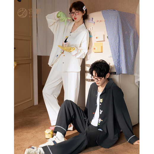 Gongdie Light and Soft Disney Puff Bear Couple Pajamas Women Spring and Autumn Wearable Long Sleeve Men's Home Clothes