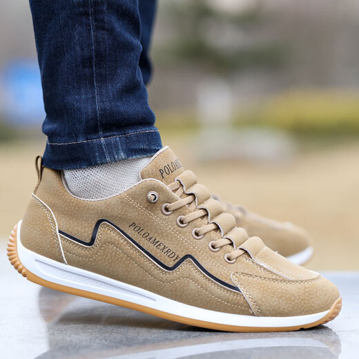 Paul Camel Chaussures pour hommes printemps et été 2025 Nouveaux chaussures de panneau de cuir respirant et anti-odor Chaussures en cuir Forrest Gump Running Sports Chaussures tendance aw9902 Modèle de tissu bleu 38 taille unique petite taille petite