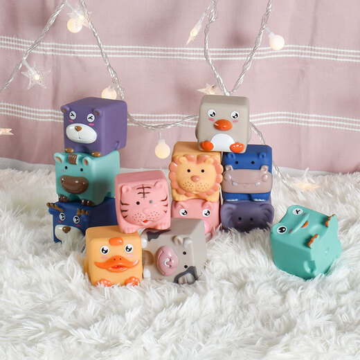 BOE [Official Flagship] OCC infant soft glue toys glue animal digital building blocks children's early education 1048-Soft glue wild animals 9 color boxes