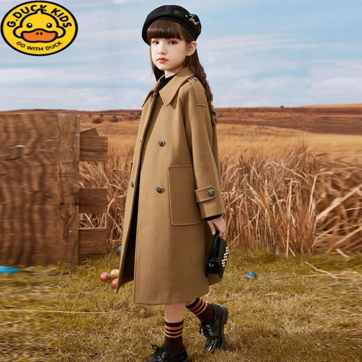 G.DUCKKIDS女童呢子外套加棉儿童毛呢大衣中长款秋冬新款大童洋气女孩学院风 奶茶色夹棉款 130 身高120-125cm年龄7-8岁