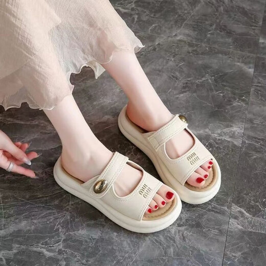 Roman sandals for women wearing summer skirt for pregnant women with half-support thick sole stiletto beach sandals off-white 38