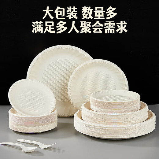 Blue natural corn starch disposable tableware plate large paper plate 8 inches 50 dishes dinner plate