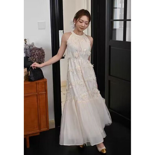 
AFTER MONDAY Tina Misu Princess Style Sleeveless Sling Spliced ​​Long Dress 9901#Beige White Unicode