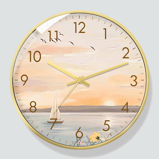 
Meifuren modern Nordic style light luxury creative wall clock artistic conception scenery clock living room home dining room wall mute quartz watch DPL693 gold narrow plastic frame gold needle 20cm 8 inches (diameter) small