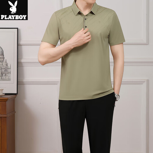Playboy Middle-aged Dad 2025 New Men's Set Middle-aged Sports and Casual Summer Thin Daddy Two-Piece Set Men's Style YSS-9209 Khaki [Shorts] L Recommended 100-120Jin [Jin equals 0.5 kg]