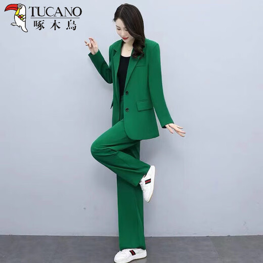 Woodpecker single/suit 2025 new spring socialite small fragrant suit professional royal sister wide-leg pants two-piece suit women summer black jacket + pants + white vest light and thin M