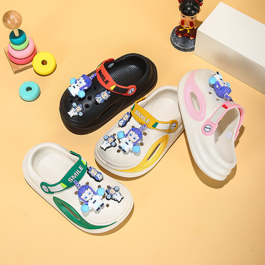 Wei Jie Slippers for Boys and Children Dong Dong Tong 2025 Summer New Anti-Slip Home Cooling Outdoor Wear Beach Black Orange-Ao Bing 18 0mm (26-27 Size) Suitable for Feet Length 18cm