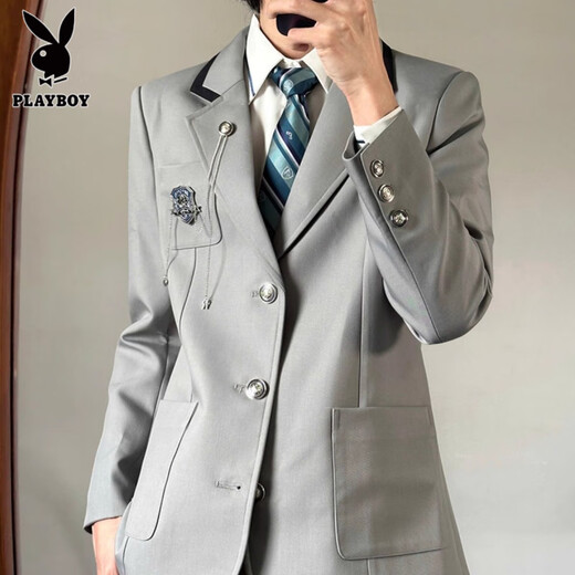 Playboy (PLAYBOY) original Japanese college style DK uniform suit suit shirt trousers school supply full set of male and female class uniforms gray suit + Q28 shirt + blue tie + gray pants M