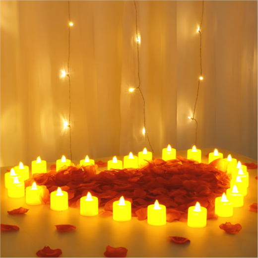 Anniversary surprise, romantic scene decoration, Valentine's Day confession, proposal candle, petal background arrangement in the bedroom, electronic candle light, 24 pieces, 100 pieces of free petals