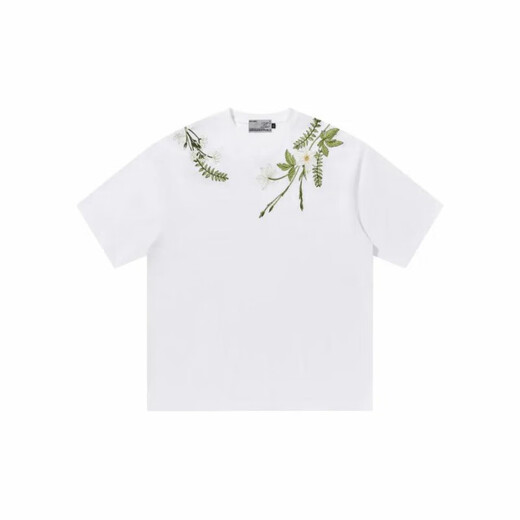 Jiaojing Hash et Cuel American Alphabet Plant Fleur Fleur ronde Coton Heavy Coton T-shirt à manches courtes pour hommes et femmes S1048 # Black M