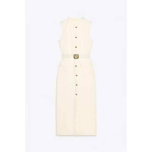 ZARA Chinese Valentine's Day Gift S/M/L has 2 colors ZARA belted crepe Midi Dress 3897/054 3897054 White___3897_054_712 L