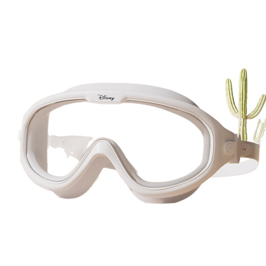 Disney swimming goggles for women, adult high-definition waterproof and anti-fog swimming goggles and swimming cap, large frame two-piece set D65118 transparent off-white