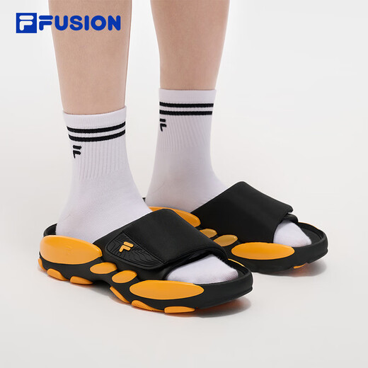 FILA FUSION斐乐潮牌男鞋ANTS SLIPPER拖鞋2025夏季新款蚂蚁拖鞋 黑/万寿菊橙-BZ 41