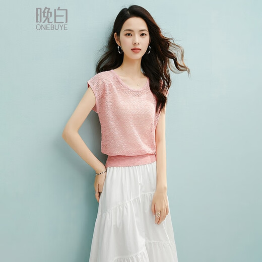 Spät weiß [exklusiv für Mitglieder] 2025 Sommer Thin Fashion Style hohlloch Top Casual Thin Pullover Pullover für Frauen Pink M.