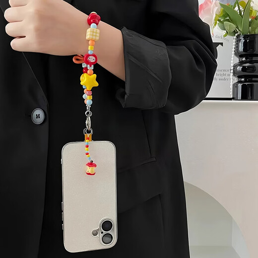 Mobile phone lanyard mobile phone case bracelet dopamine apple core ins colorful pendant handmade cute beaded mobile phone chain yellow star orange bow apple pendant bracelet/without clip