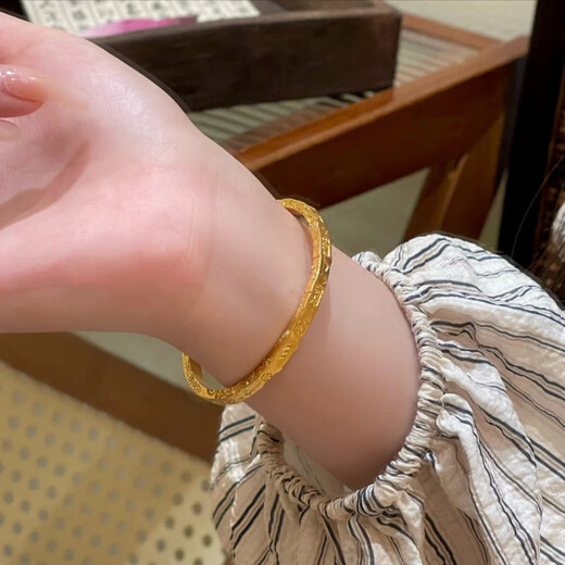 MHFDO old phoenix gold color auspicious bracelet for women, imitation gold, silver, ancient method, solid engraving, good luck bracelet for girls, four-leaf clover bracelet + bracelet, circle message